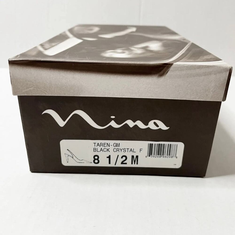 Nina Women's Taren Heels Size 8.5M Black Crystal Sling Backs Pointed Toe w/ Box - Picture 12 of 12